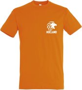 Oranje EK / WK voetbal T-shirt met “ Leeuw en Holland “ Small print Wit maat S*
