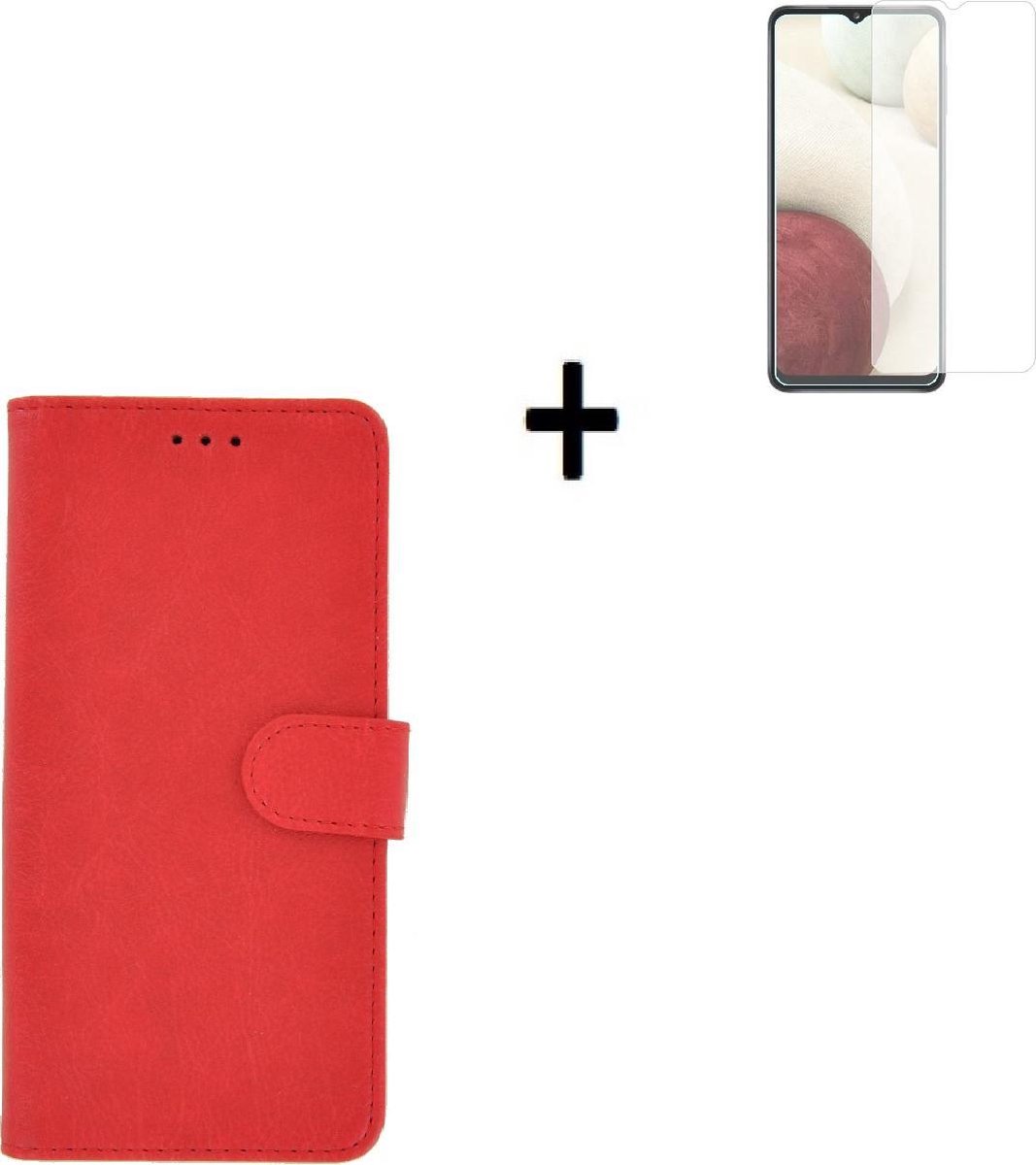 Geschikt voor Samsung Galaxy A22 5G Hoesje - 5G - A22 5G Screenprotector - A22 5G Hoes Wallet Bookcase Rood + Tempered Glass