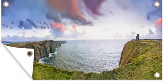 Tuinposter Panoramafoto van de Kliffen van Moher in Ierland - 60x30 cm - Tuindoek - Buitenposter
