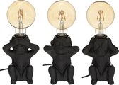Atmosphera Tafellamp aap horen zien en zwijgen - Zwart - 3 stuks - Set - H17 cm - Lamp