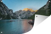 Affiche de jardin Lever de soleil au lac italien Lago di Braies 180x120 cm - Toile de jardin / Toile d'extérieur / Peintures d'extérieur (décoration de jardin) XXL / Groot format!