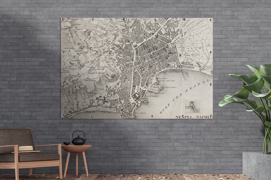 Illustration d'une ancienne carte de Napoli affiche de jardin 180x120 cm - Toile de jardin / Toile d'extérieur / Peintures d'extérieur (décoration de jardin) XXL / Groot format!
