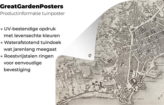Illustration d'une ancienne carte de Napoli affiche de jardin 180x120 cm - Toile de jardin / Toile d'extérieur / Peintures d'extérieur (décoration de jardin) XXL / Groot format!