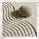 Tuinposter - Zen / Steen / Zand - Collage steen in Beige / wit / zwart / bruin - 100 x 100 cm.