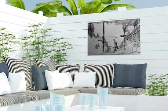 Décoration de jardin Scène d'illustration japonaise tirée d'une pièce de théâtre de Katsushika Hokusai - 60x40 cm - Affiche de jardin - Toile de jardin - Affiche d'extérieur