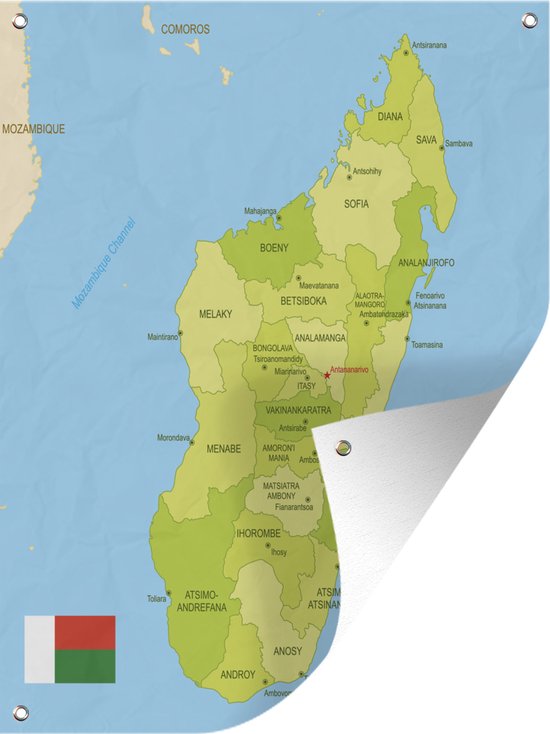 Illustration de Madagascar sur une affiche de jardin carte verte 120x160 cm - Toile de jardin / Toile d'extérieur / Peintures d'extérieur (décoration de jardin) XXL / Groot format!