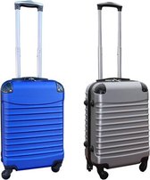 Travelerz kofferset 2 delige ABS handbagage koffers - met cijferslot - 39 liter - zilver - blauw