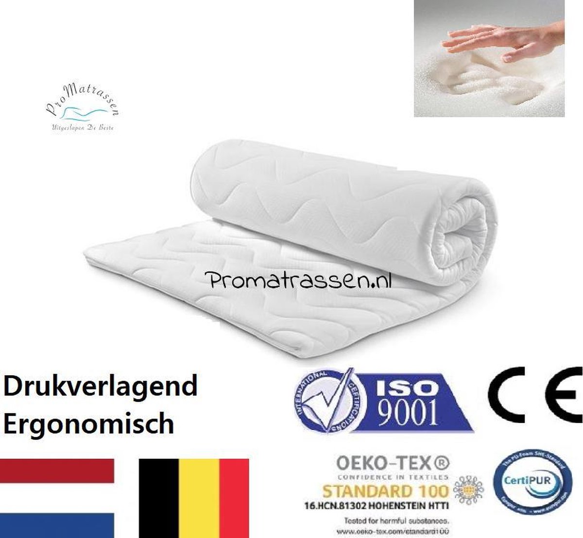 Topdek Matras - Topper  -Topdekmatras-100x180-Traagschuim Nasa/Visco -10cm dik