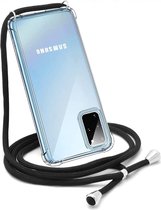 Samsung S20 Hoesje met Koord transparant silicone case - Galaxy S20 Koord hoesje draagkoord TPU backcover - Zwart