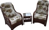Garden Market Place Verona Rieten serre meubels - set van 2 stoelen en een bijzettafel - Creme met palm design