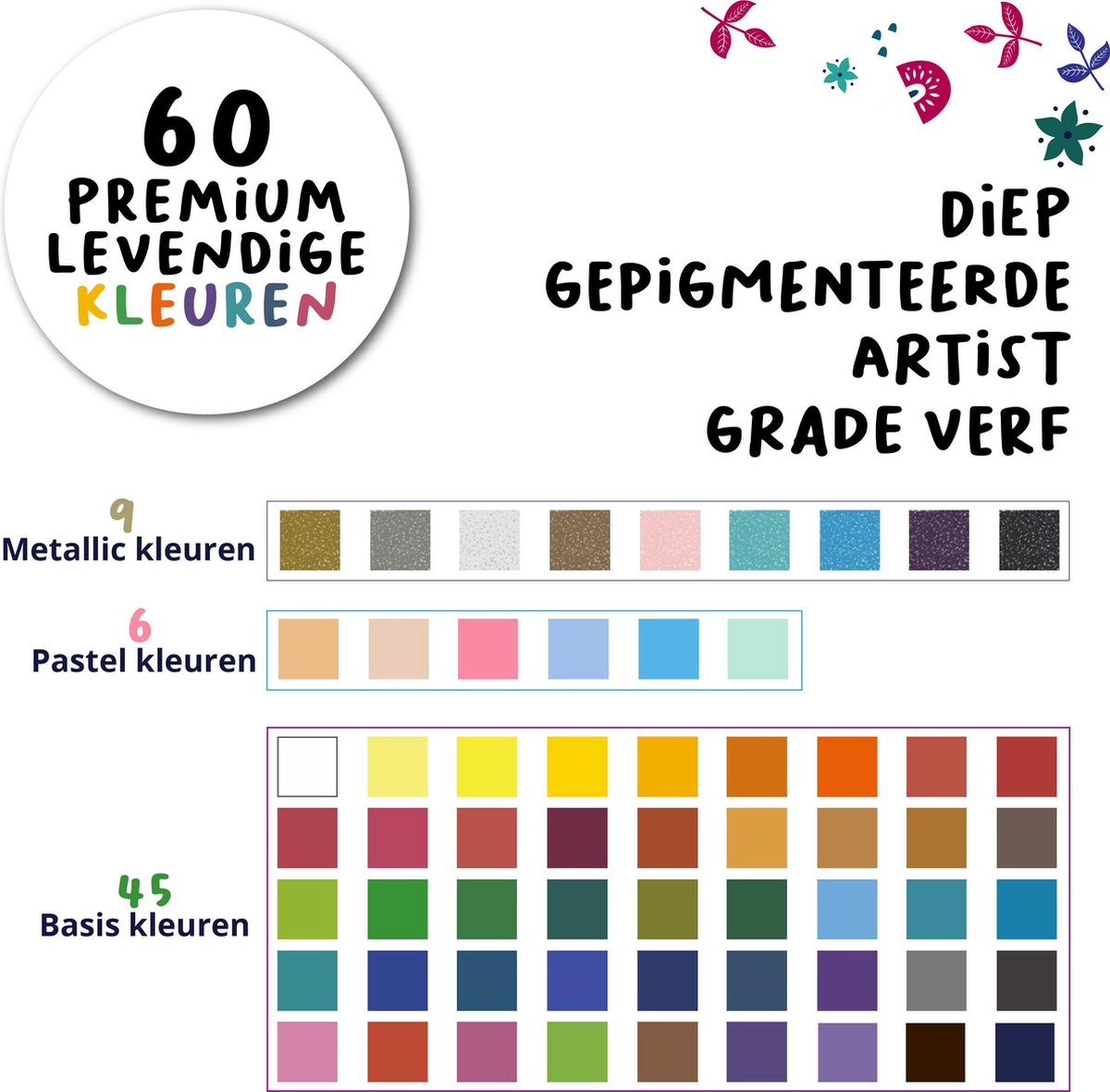 Aquarelverf Set met 60 Kleuren - Met Waterbrush en Spons - Waterverf - Schilderen - Handlettering - Brush Pennen — afbeelding 11