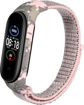 Nylon bandje - Geschikt voor Xiaomi Mi Band (3,4,5) - Grijs / Roze