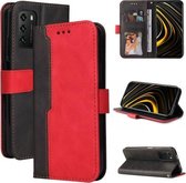 Voor Geschikt voor Xiaomi Redmi 9T/9 Power/Note 9 4G/Poco M3 Zakelijke stiksels-kleur Horizontale Flip PU lederen tas met houder & kaartsleuven & fotolijst (rood)
