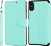 Effen textuur horizontale flip PU lederen tas met houder & kaartsleuven & fotolijst & portemonnee & riem voor iPhone XS Max (blauw)