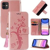 Reliëf Lucky Tree Horizontale Flip Leather Case met Houder & Kaartsleuf & Portemonnee & Lanyard Voor iPhone 11 (Rose Gold)