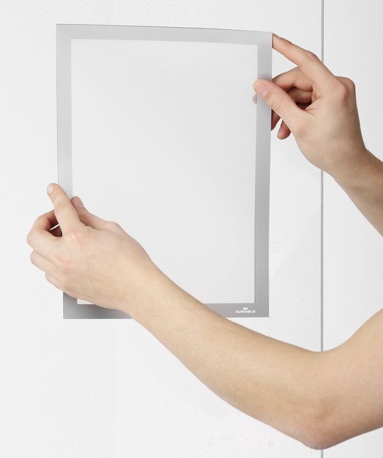Durable Duraframe Infokader – A4, Zelfklevend, Met Magnetische Sluiting, Zilver, 236x323 Mm, Voor Glas, Metaal, Gladde Oppervlakken, Makkelijk Te Vervangen