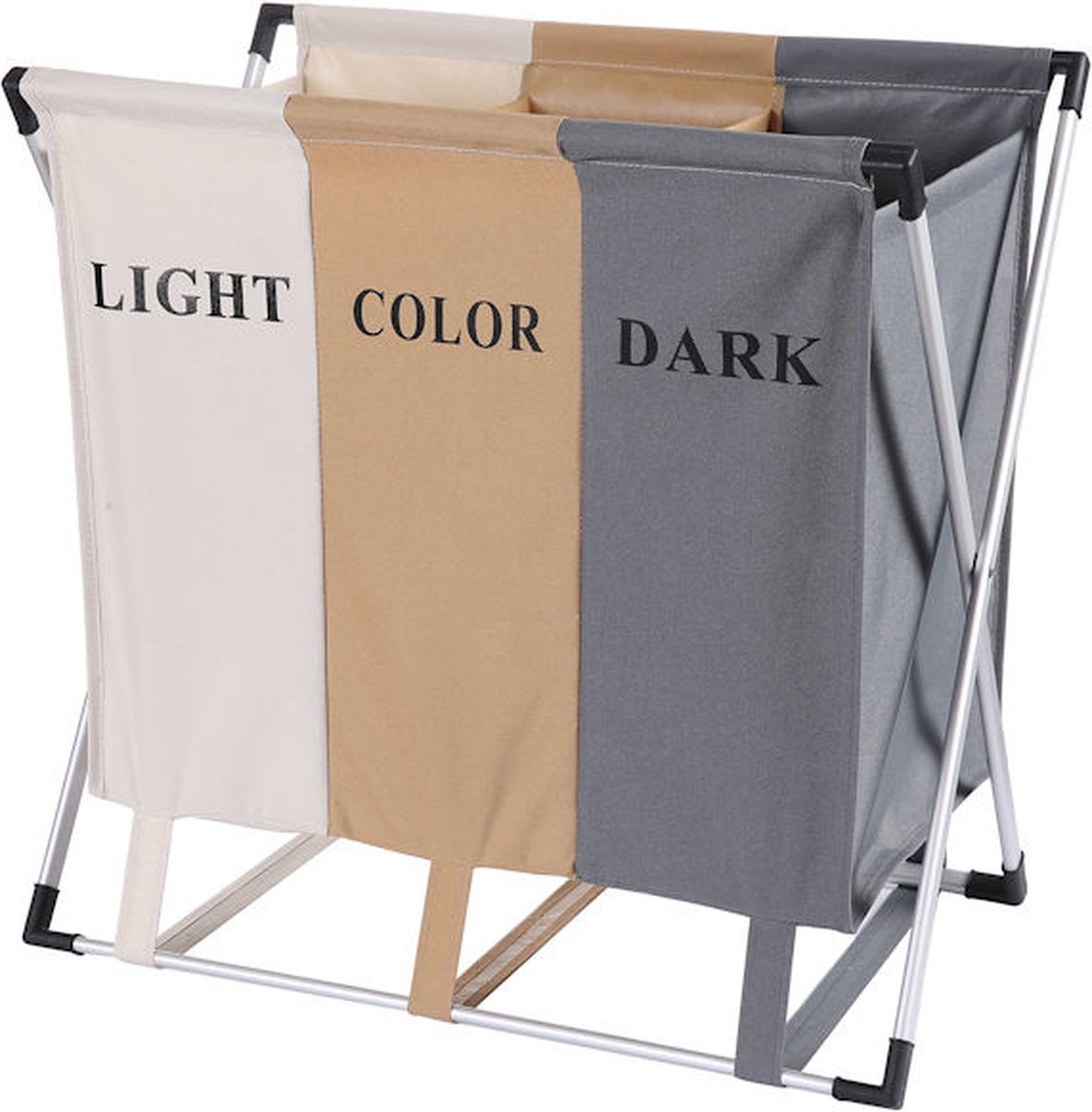 Goedkoopste Wassorteerder - 90L - Wasmand 3 Vakken - Opvouwbare Wasmanden - Wassorteerder 3 vaks - Alu Frame - Wit - Bruin - Grijs