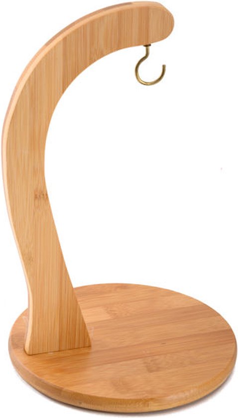 Bamboe bananenhanger – bananen-druivenstandaard van hout, desktop-koptelefoonhanger, houten bananenboom-hanger, stabiel display met haak, fruitbewaarstandaard voor het werkblad