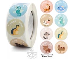 Without Lemons 500 stuks Sluitstickers Thank You Dieren Mix 8 (2.5CM) ||Beloningsstickers | Sticker rol |Evenlop|Stickers voor kinderen en peuters |Bedankje |Schoolspullen |Traktatie |Online Webshop| Cadeau |Inpakken