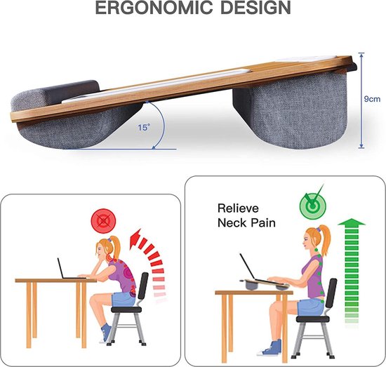 Laptop Tray met Kussen, Ingebouwd Muismat en Pols Pad voor Notebook tot 17" met...