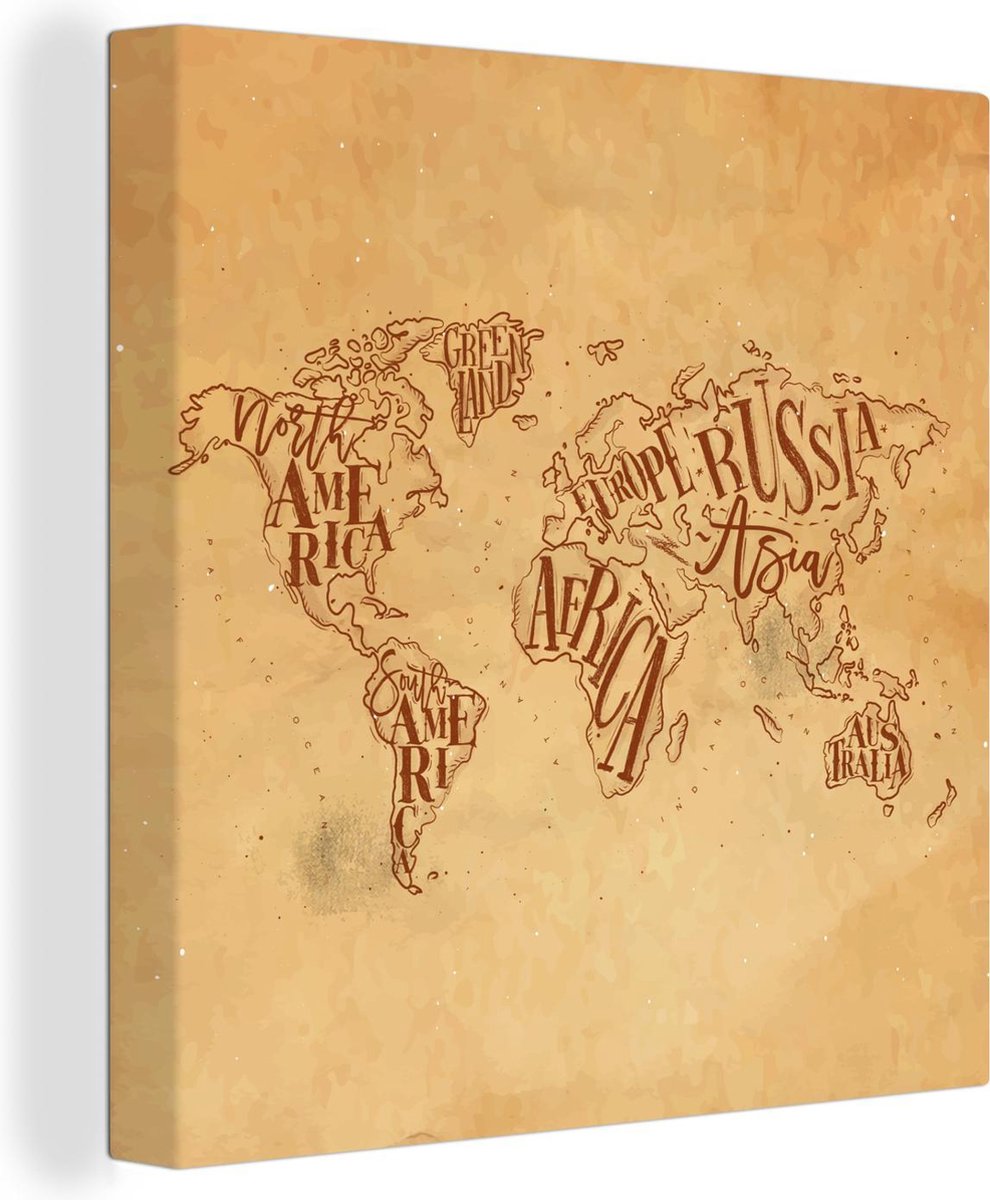 Afbeelding van product OneMillionCanvasses  Canvas Schilderijen Wereldkaart - Vintage - Papyrus - 90x90 cm - Wanddecoratie
