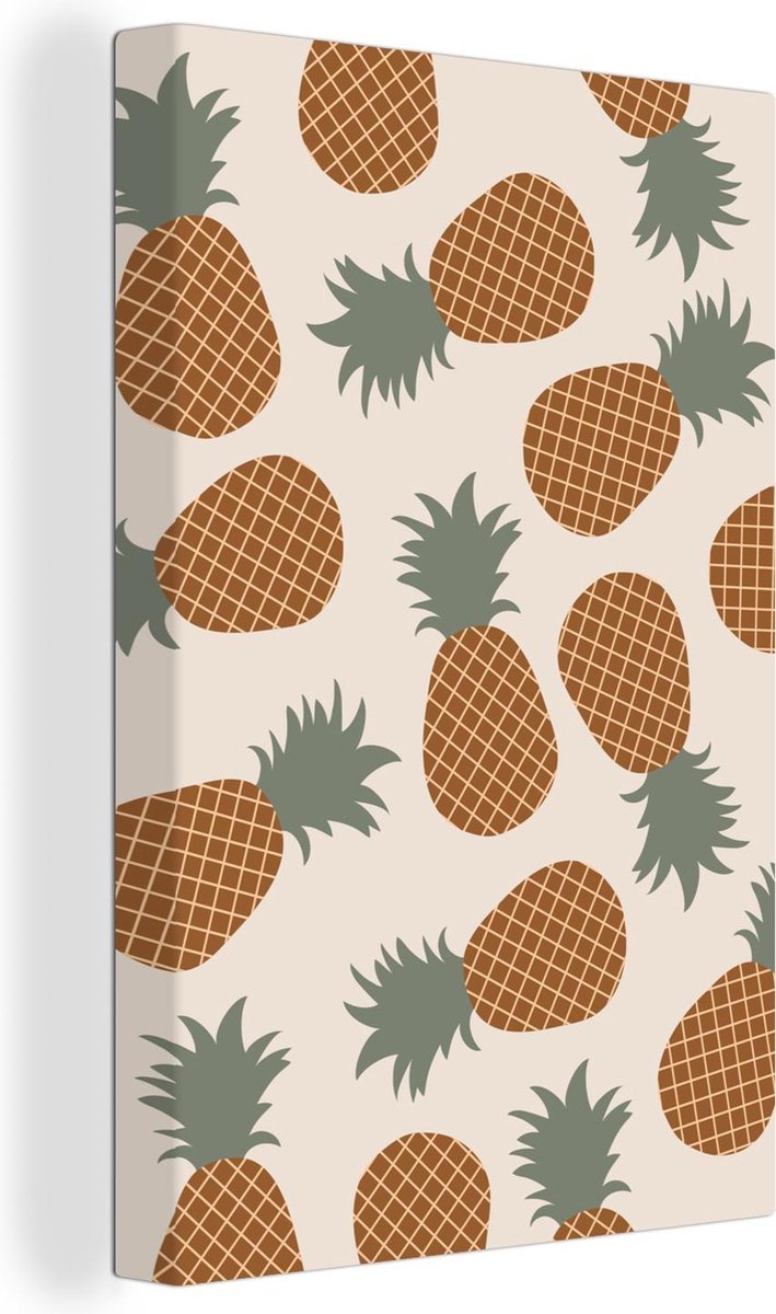 Canvas Schilderij Fruit - Pastel - Patronen - Ananas - 40x60 cm - Wanddecoratie