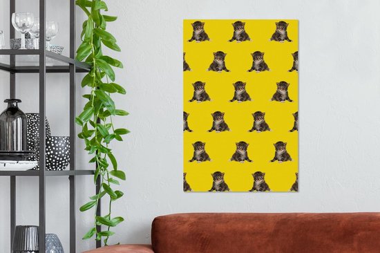 Tableau sur toile Chaton - Motifs - Jaune - 60x90 cm - Décoration murale