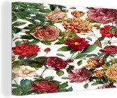 Canvas Schilderij Bloemen - Oranje - Rood - Wit - 30x20 cm - Wanddecoratie
