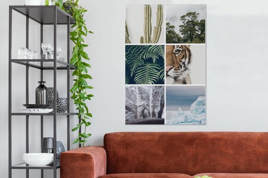 Tableau sur toile - Tigre - Plantes - Arbres - 80x120 cm - Décoration murale