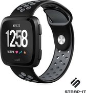 Siliconen Smartwatch bandje - Geschikt voor  Fitbit Versa / Versa 2 sport band - zwart/grijs - Strap-it Horlogeband / Polsband / Armband