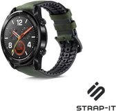 Leer, Siliconen Smartwatch bandje - Geschikt voor  Huawei Watch GT siliconen / leren bandje - zwart/groen - 42mm - Strap-it Horlogeband / Polsband / Armband