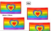 4x Vlag regenboog love 90cm x 150cm - Pride kleuren thema feest festival vrijheid fun Liefde party rainbow