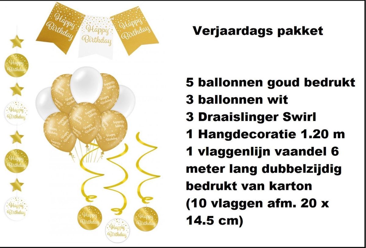 Happy birthday verjaardag Feestpakket 4 delig - thema feest festival ballon vlaglijn party Happy birthday