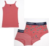 Woody ondergoed set meisjes - wasbeer - rood - 1 onderhemd en 2 boxers - maat 116