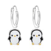 Joy|S - Zilveren pinguïn bedel oorbellen - oorringen