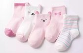 5 paar New born Baby sokken - set babysokjes - 0-6 maanden - roze beren sokken - babysokken - multipack - dierensokken