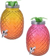 Set van 2x stuks glazen drank dispensers ananas roze/oranje en geel/oranje 4,7 liter - Dranken serveren - Drankdispensers
