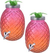 2x Stuks glazen drank dispenser ananas roze/oranje 4,7 liter - Dranken serveren - Drankdispensers
