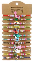 Dielay - Set Armbanden - Vrolijke Bedels - Set van 12 Stuks - Lengte Verstelbaar