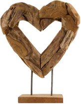 Natural Collections - Teak houten Hart op standaard - 48 cm - erosion wood