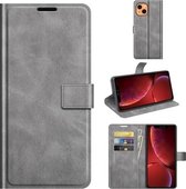 Retro kalf patroon gesp horizontale flip lederen tas met houder & kaartsleuven & portemonnee voor iPhone 13 (grijs)