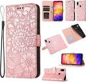 Voor Geschikt voor Xiaomi Redmi Note 7 Skin Feel Reliëf Zonnebloem Horizontale Flip Lederen Case met Houder & Kaartsleuven & Portemonnee & Lanyard (Rose Goud)