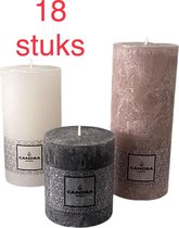 Rustieke kaarsen Candra Collectie Set 18 stuks (3 kleuren in 3 maten)