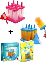 Dykemann Ijsjeshouder VOORDEEL SET 2 STUKS - ROZE & BLAUW - ijsjes vormen - ijslolly - ijsvormpjes + trechter & schoonmaak borstel - ijsjes maken + levenslange ijs recepten e-Book