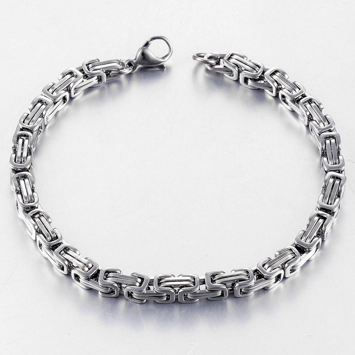 Store Koningsarmband voor heren, 925 zilver, 7 mm dik, zilveren armband met karabijnsluiting, vierkant hoogglans, 21 centimeters, Metaal