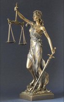 Vrouwe justitia zilver met goud kleurig - advocaat - polyresin 31x12x11 cm -rechtspraak - geschenk advocatuur - beeld -