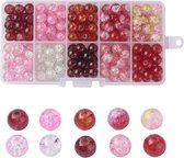 Kralen | Kralen set voor sieraden maken | 10x roze/rood | 8 mm | Glaskralen | Kit voor Sieraden Maken | DIY | Volwassenen | Kinderen | Cadeau | MAIA Creative