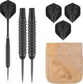 Darts Set Serpent Black - dartpijlen – dart shafts – dart flights – dartpijlen 24 gram – 100% lederen etui