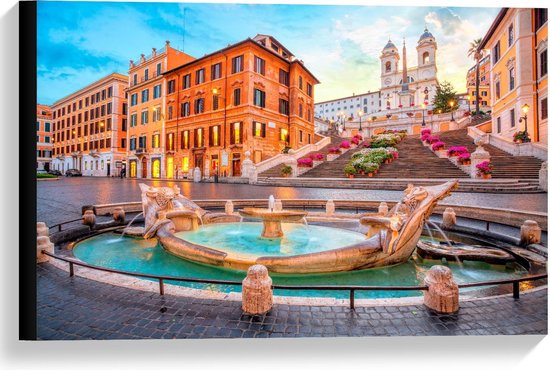 Canvas  - Piazza de Spagna, Rome, Italië. - 60x40cm Foto op Canvas Schilderij (Wanddecoratie op Canvas)