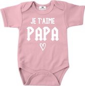 Romper voor de liefste papa-vaderdag-ik hou van jou papa-roze-wit-Maat 56
